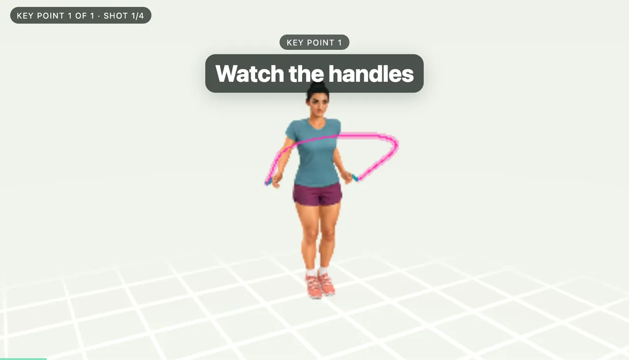 3D instructor doing a basic bounce, with the on-screen title “Watch the handles”.