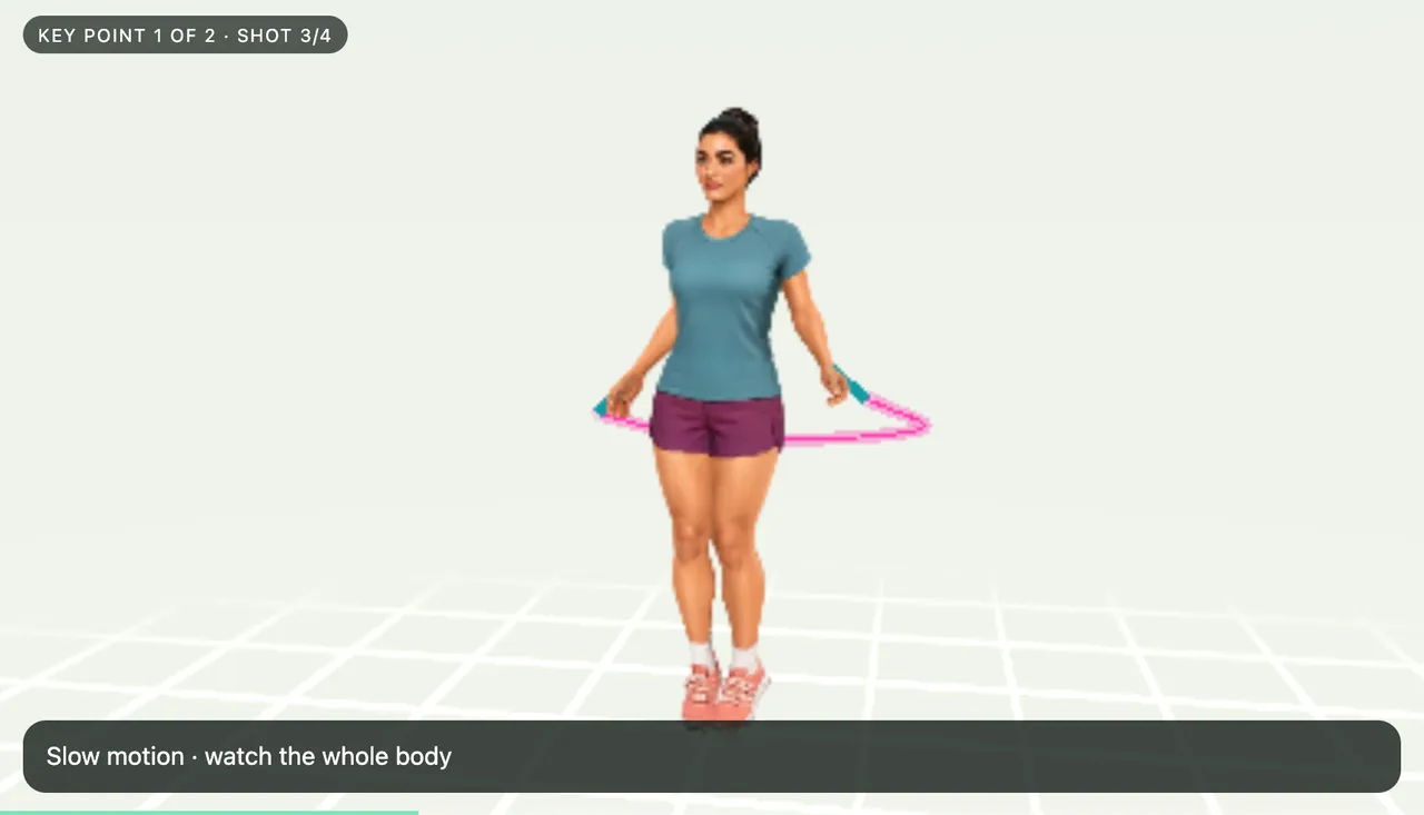 Shot 3: slow-motion orbit with the caption “Slow motion · watch the whole body”.